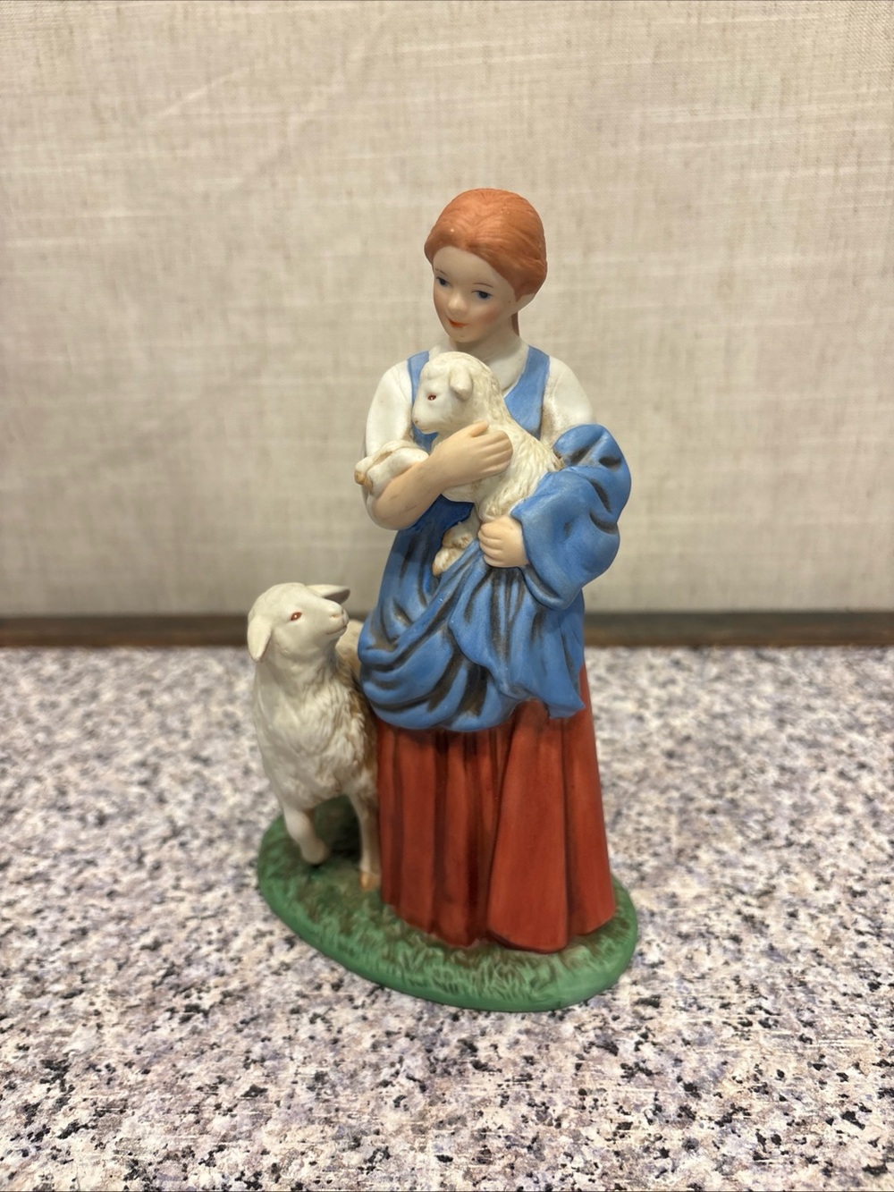 Vintage HOMCO Figurine # 8870 "Shepherds Daughter with Lambs" 7" Tall